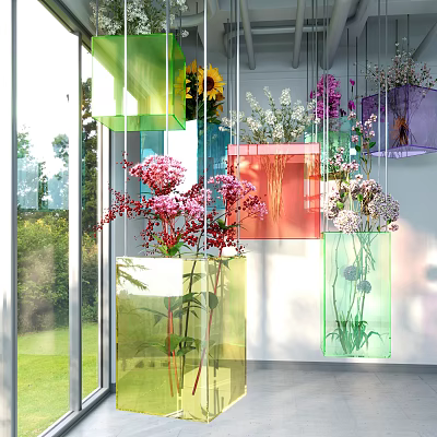 Colorful Hanging Glass Vases with Fresh Flowers for Indoor Outdoor Garden Decor 3d model