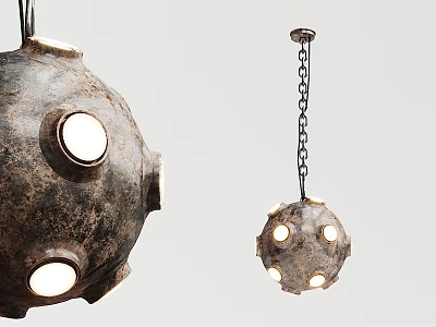 Industrial Style Spherical Chandeliers With Textured Surface Round Bulbs Black Cord And Chain Hanging Design 3d model