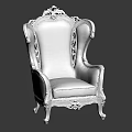 Classic European Style Accent Chair With Blue And Gold Patterned Upholstery And Ornate Carved Details