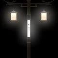 Outdoor Lanterns In Traditional Chinese Style With Wooden Post And Carved Details