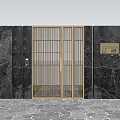 Modern Entrance Gate With Metal Grid Design Beige Frame Marble Wall Greenery And House Number Plate