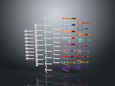 Various Colorful Weapon Models Arranged In Display With Different Designs 3d model