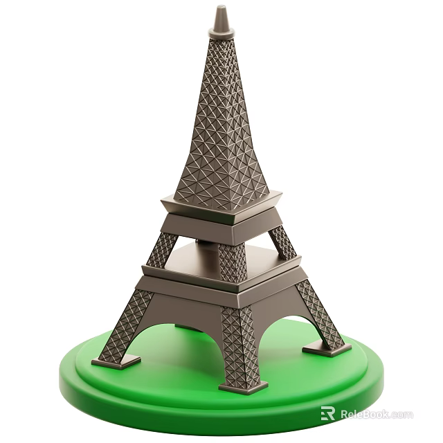 Detailed Eiffel Tower Model With Green Circular Base And Metallic Structure 3d model 