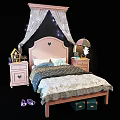 Pink Children's Bed with Heart Shaped Headboard Canopy Star Lights Nightstands and Cozy Bedding