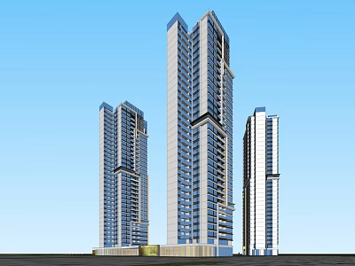 Modern High Rise Residential Exterior Design With Glass Facade And Blue Sky 3d model