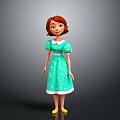 Cute Child Wearing Green Dress With White Star Patterns White Collar And Yellow Shoes