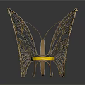 Artistic Butterfly Shaped Single Chair With Golden Intricate Hollow Wings And Yellow Seat