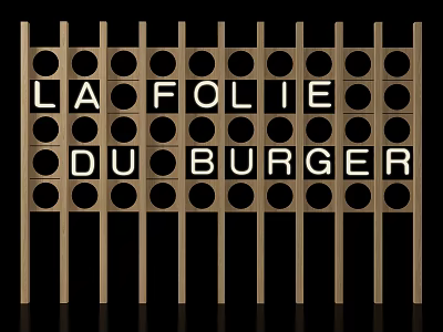 Wooden Decorative Screen With Circular Holes Displaying LA FOLIE DU BURGER 3d model
