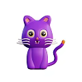 Purple Cartoon Cat With Big Eyes White Whiskers Pink Inner Ears And Orange Tail Tip