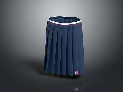 Navy Blue Pleated Skirt With White And Pink Waistband And Red Logo 3d model