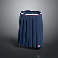 Navy Blue Pleated Skirt With White And Pink Waistband And Red Logo