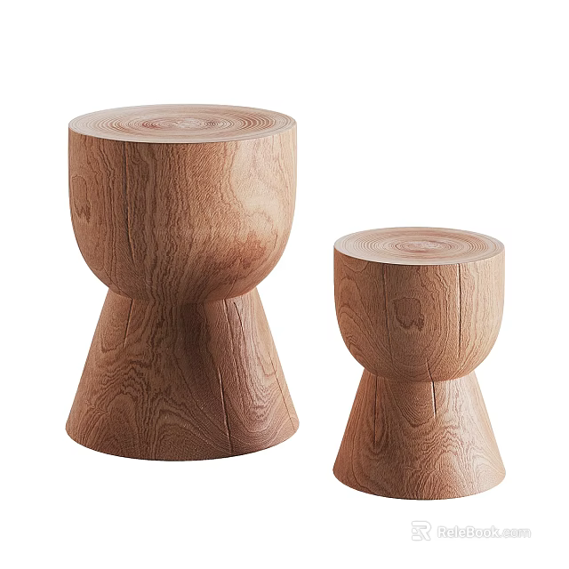 Natural Wooden Stump Shaped Side Tables With Two Different Sizes For Home Decor 3d model 