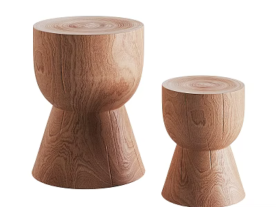 Natural Wooden Stump Shaped Side Tables With Two Different Sizes For Home Decor 3d model