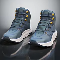 High Top Navy Blue White Shoes With Yellow Accents And Textured Soles