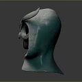 Cartoon Style Hooded Mask With Horns And Large Dark Eyes On Dark Background