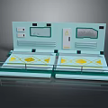 Light Blue Control Panel Structure With Two Platforms Yellow Diamond Patterns And Warning Sign