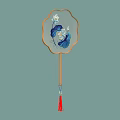 Fan Shaped Wall Decor with Bird Fish Flower Butterfly and Plant Patterns and Red Tassels