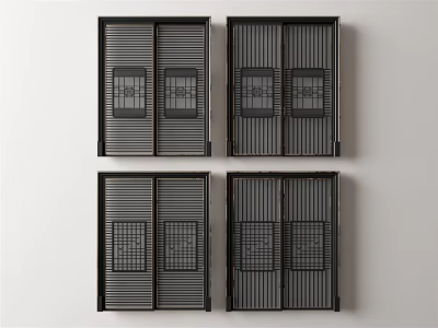 Modern Home Interior Featuring Black Sliding Doors With Grille Design Frames 3d model