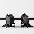 Classic Black Dining Table Set With Upholstered Chairs And Carved Legs 3d model