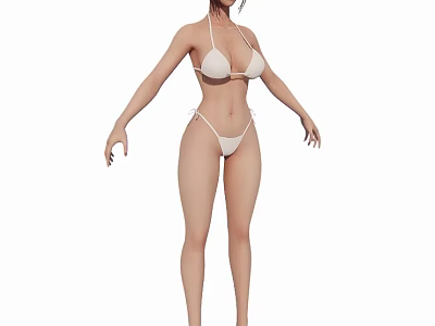 Woman in White Bikini Standing with Arms Naturally Hanging Pose 3d model