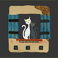 Decorative Wall Furniture With Blue Shutters White And Gray Cats On Windowsill Stone Wall Texture