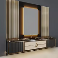Elegant Modern Bathroom Vanity With Marble Countertop Illuminated Mirror Gold Accents And Diamond Drawer