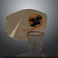 Basketball Equipment With Worn Wooden Backboard Orange Ball And Netted Hoop