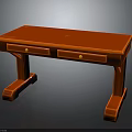Red Wooden Desk Furniture With Two Drawers And Golden Handles Classic Design For Home Office