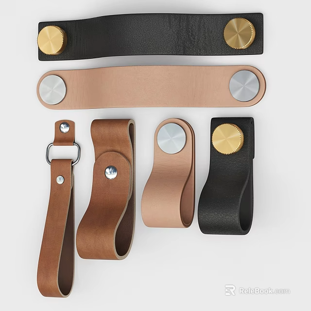 Stylish Leather Decorative Ornament Set With Tan Black Metal Circular Accents 3d model 