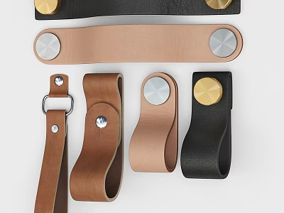Stylish Leather Decorative Ornament Set With Tan Black Metal Circular Accents 3d model