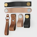 Stylish Leather Decorative Ornament Set With Tan Black Metal Circular Accents