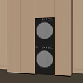 Modern Stacked Black Washing Machines In Light Wood Built In Cabinet Design