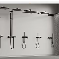 Modern Black Wall Mounted Shower Systems With Multiple Rainfall And Handheld Heads 3d model