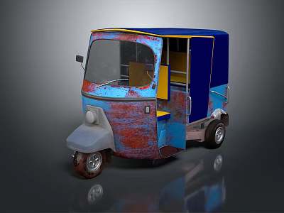 Vintage Style Children Tricycle With Blue Body Red Rust And Yellow Details 3d model