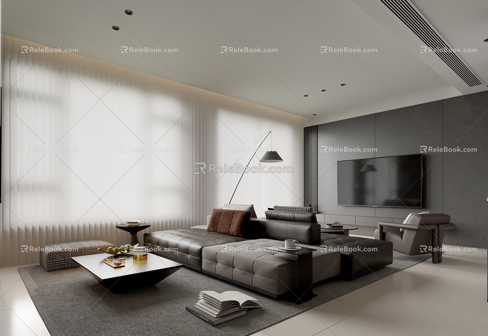 black and white gray living room 3d model