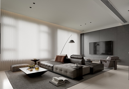 black and white gray living room 3d model