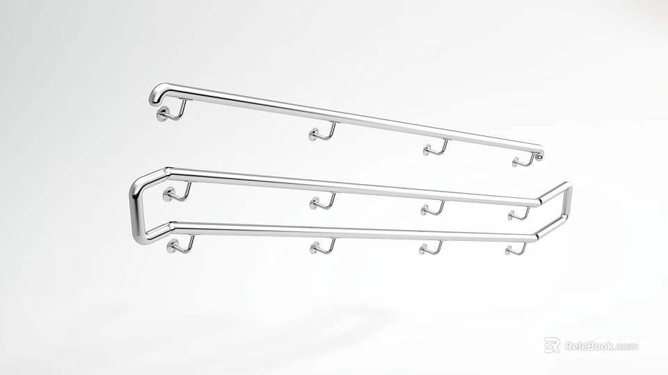 Silver Metal Hook Rail With Multiple Hooks Sturdy Design For Hanging Items 3d model 