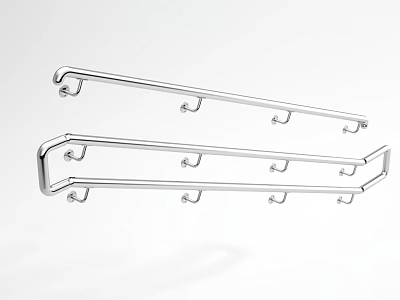 Silver Metal Hook Rail With Multiple Hooks Sturdy Design For Hanging Items 3d model