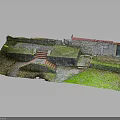 Traditional Rural Scene Construction With Stone Walls Red Roof House Steps Grass And Gravel Path
