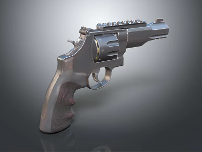 Tactical Revolver Firearm With Textured Grip Metal Finish And Picatinny Rail 3d model