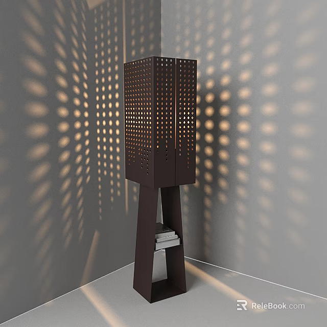 Abstract Floor Lamp With Geometric Perforated Design Creating Patterned Light Shadows in Modern Interior Space 3d model