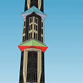 Tall Office Building Tower Structure With Spire Colorful Exterior And Multiple Floors