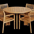 Round Wooden Outdoor Table with Four Chairs Simple Design Natural Wood Finish