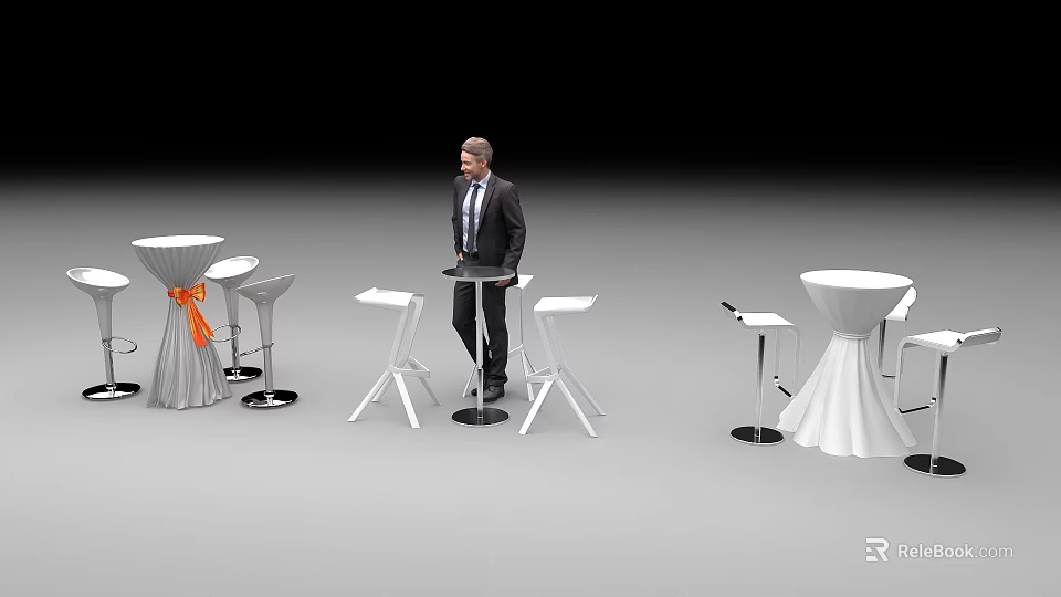 Contemporary Bar Design With Man Standing Bar Stools And Sleek Tables 3d model