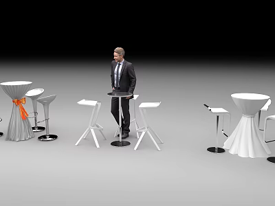 Contemporary Bar Design With Man Standing Bar Stools And Sleek Tables 3d model