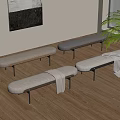 Minimalist Gray and Beige Upholstered Stools with Metal Legs for Indoor Space