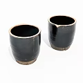 Set Of Two Black Ceramic Cups Handcrafted Vintage Design With Natural Clay Base