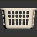 Beige Plastic Square Laundry Basket With Perforated Holes And Reflective Surface On Gray Background