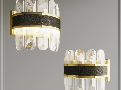 Modern Crystal Wall Sconce With Golden Brass Frame And Leather Trim 3d model