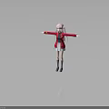 Pink Haired Girl In Red Coat With Plaid Skirt Gray Socks Blue Shoes Arms Outstretched